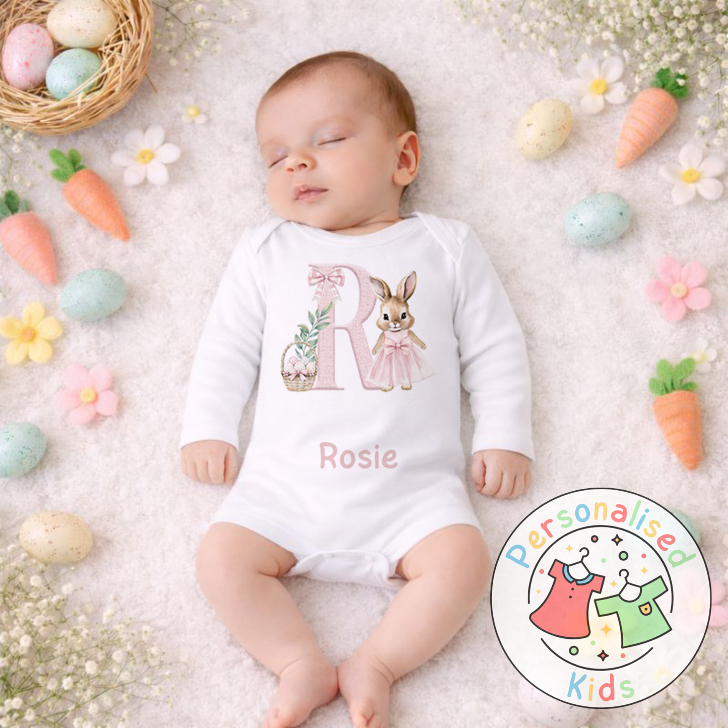 Personalised Easter Bunny Initial Baby Outfit PE001