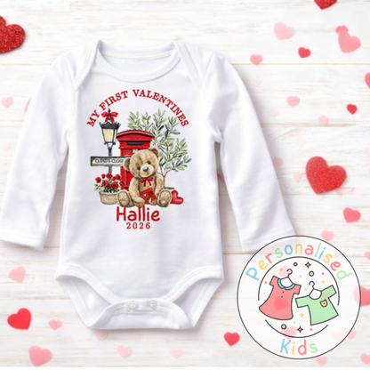Personalised “My First Valentines” Baby Grow, T-Shirt, Long-Sleeved Bodysuit and Romper V018