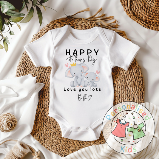Personalised Father’s Day Baby Grow – Elephant “Happy Father’s Day” Design