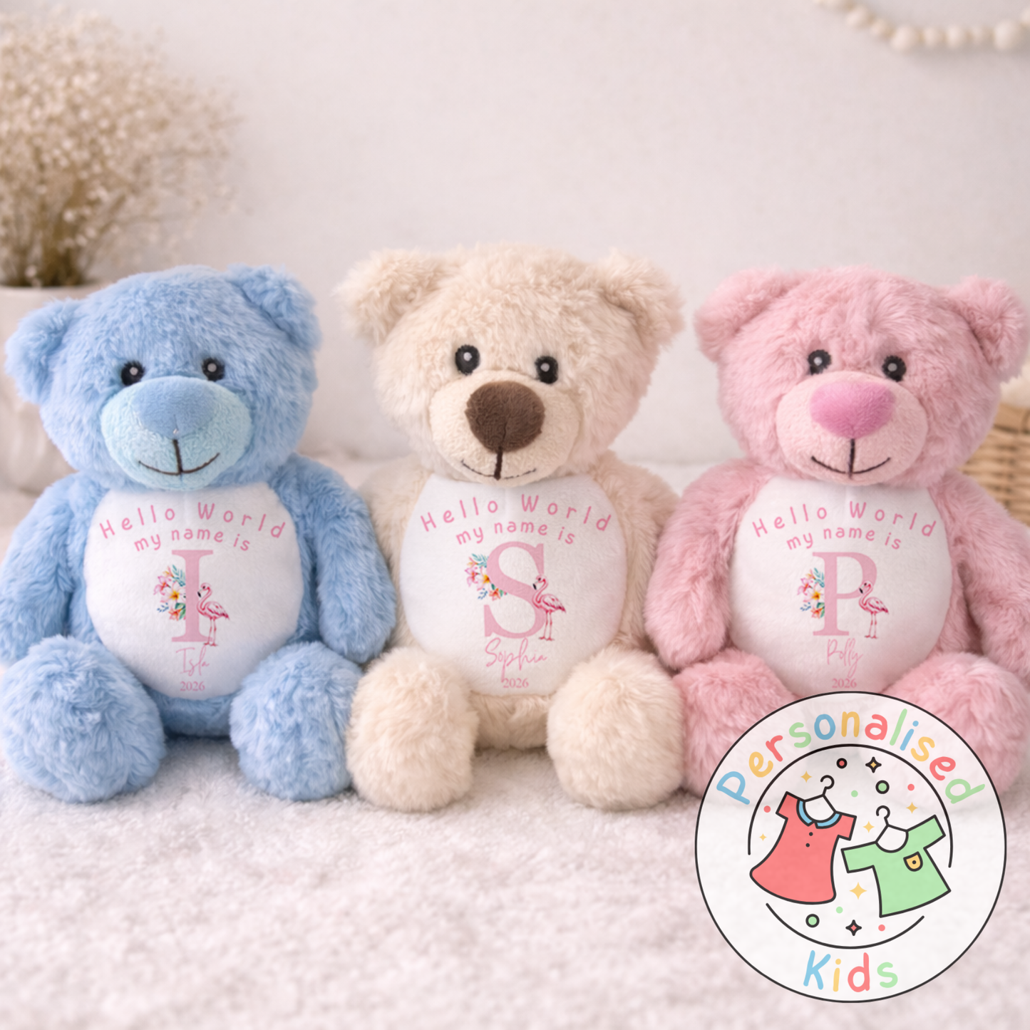 Personalised Pink Flamingo Teddy Bear - Custom Name & Initial Keepsake Gift PF003