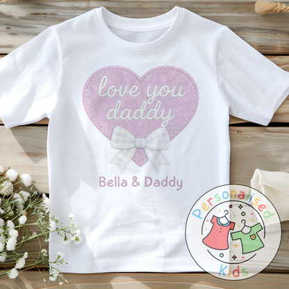 Personalised Father’s Day Baby Top – “Love You Daddy” Embroidered-Style Heart Design