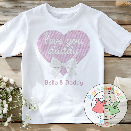 Personalised Father’s Day Baby Top – “Love You Daddy” Embroidered-Style Heart Design