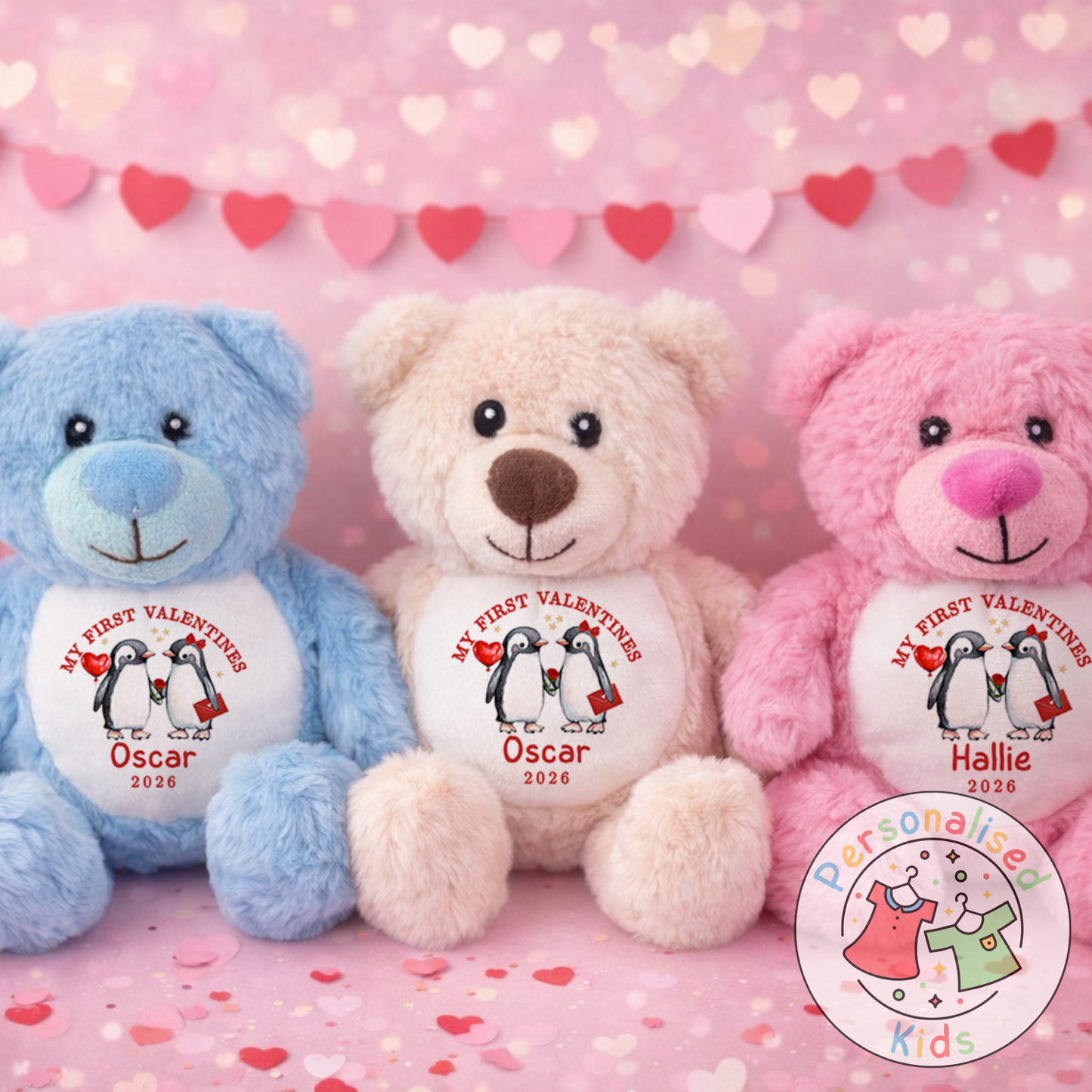 Personalised “My First Valentine’s” Teddy Bear – Custom Name Keepsake Plush Gift V048