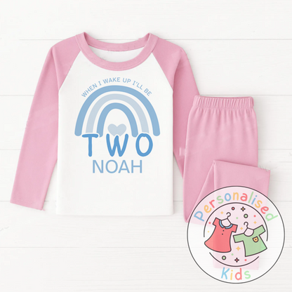 Personalised Blue Rainbow Birthday Pyjamas – “When I Wake Up, I Will Be” Design