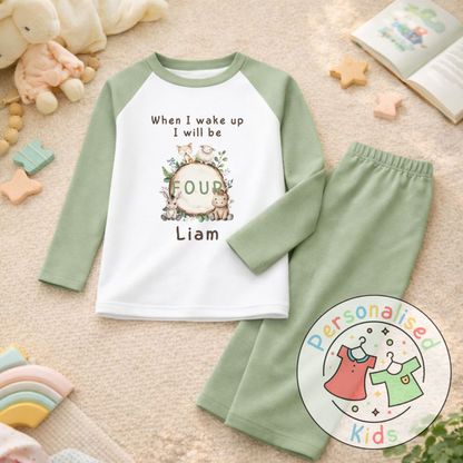 Personalised Woodland “When I Wake Up I Will Be…” Birthday Pyjamas (Name & Age) | AW001