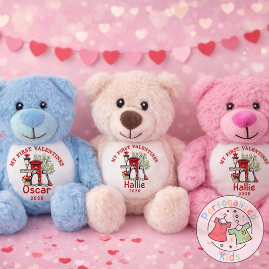 Personalised “My First Valentine’s” Teddy Bear – Custom Name Keepsake Plush Gift V041