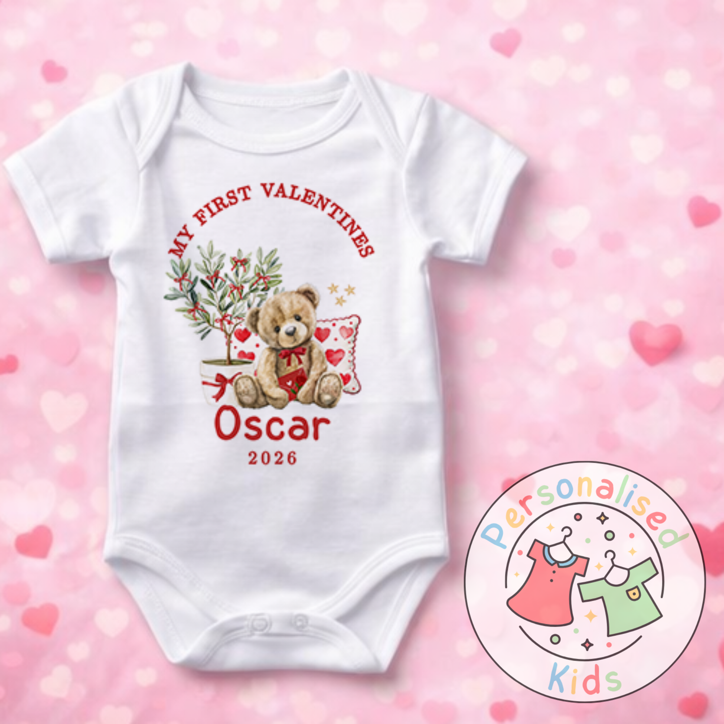 Personalised “My First Valentines” Baby Grow, T-Shirt, Long-Sleeved Bodysuit and Romper V019