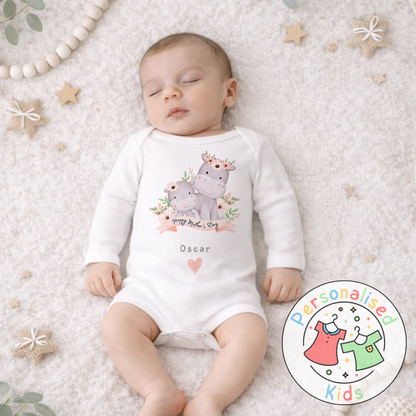 Personalised Mother’s Day Baby Outfit (Hippo Design) – Baby Grow / Long Sleeve / Romper | MD006