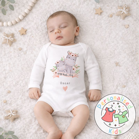 Personalised Mother’s Day Baby Outfit (Hippo Design) – Baby Grow / Long Sleeve / Romper | MD006