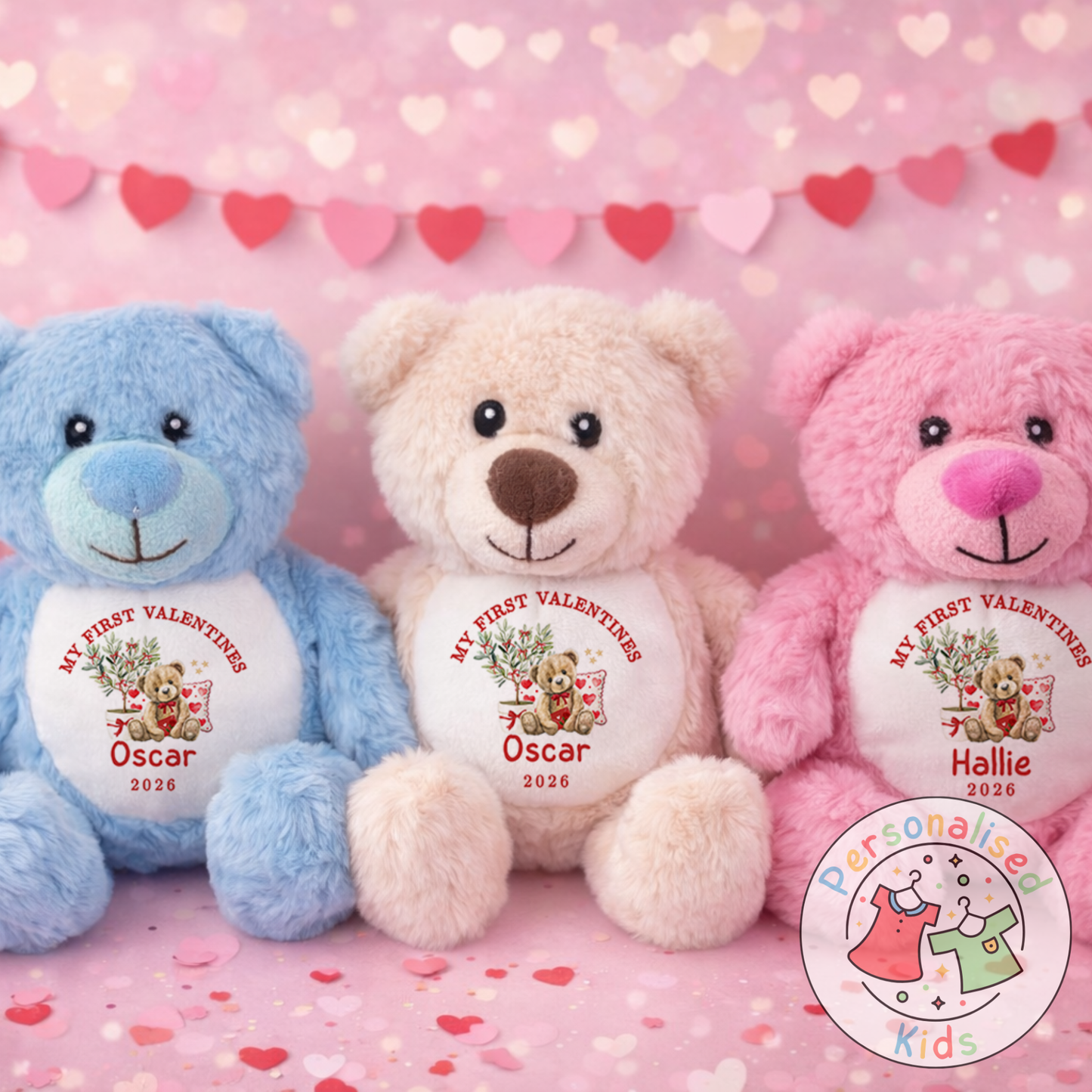 Personalised “My First Valentine’s” Teddy Bear – Custom Name Keepsake Plush Gift V045