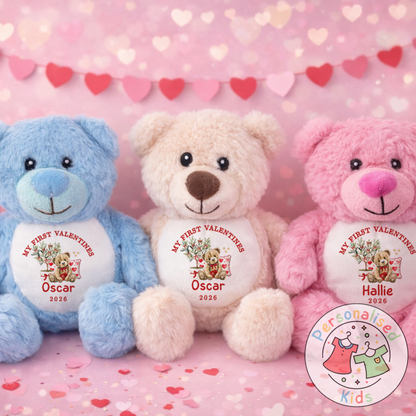 Personalised “My First Valentine’s” Teddy Bear – Custom Name Keepsake Plush Gift V045