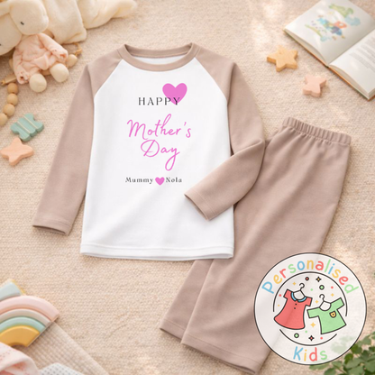 Personalised Mother’s Day Kids Pyjamas | Pink Heart Design | Custom Names MD003