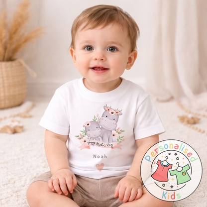 Personalised Mother’s Day Hippo Kids T-Shirt (White) | MD006