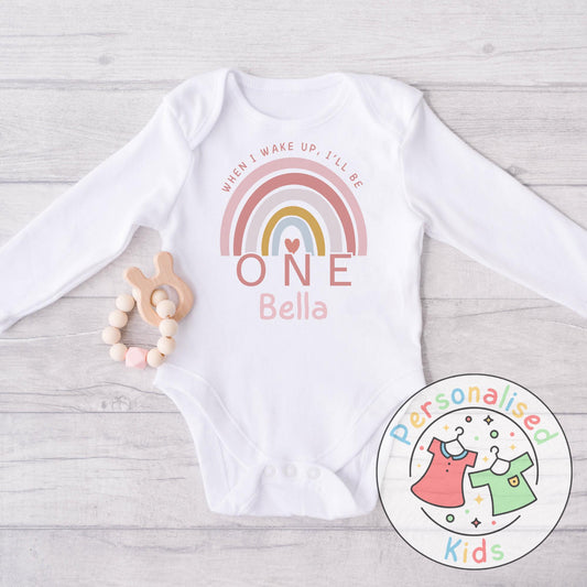 🌈 Personalised Pink Rainbow “When I Wake Up, I Will Be” Baby Grow, Bodysuit, or Sleepsuit 🌈