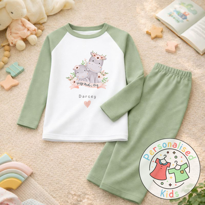 Personalised Mother’s Day Kids Pyjamas – Mummy & Baby Hippo MD006