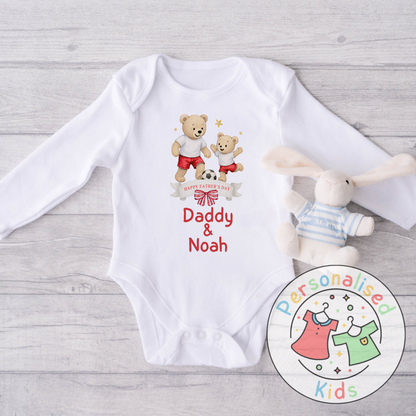 Personalised Father’s Day Baby Grow – Daddy & Me Teddy Bears Playing Football