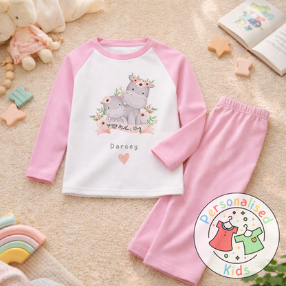 Personalised Mother’s Day Kids Pyjamas – Mummy & Baby Hippo MD006