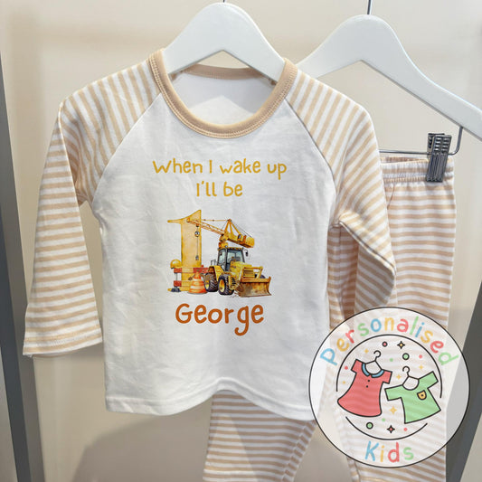Personalised Diggerland Birthday Pyjamas – “When I Wake Up, I Will Be” Construction Theme