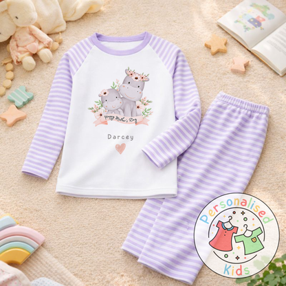 Personalised Mother’s Day Kids Pyjamas – Mummy & Baby Hippo MD006