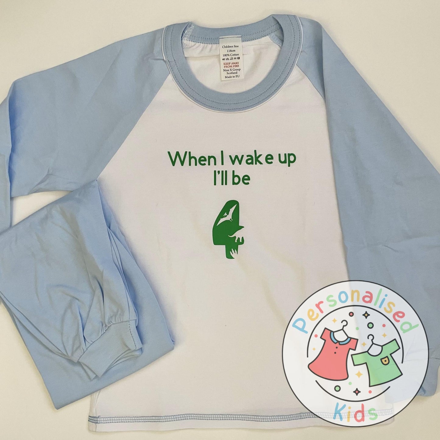 Personalised Dinosaur Birthday Pyjamas – “When I Wake Up, I Will Be” Age & Dinosaur Theme