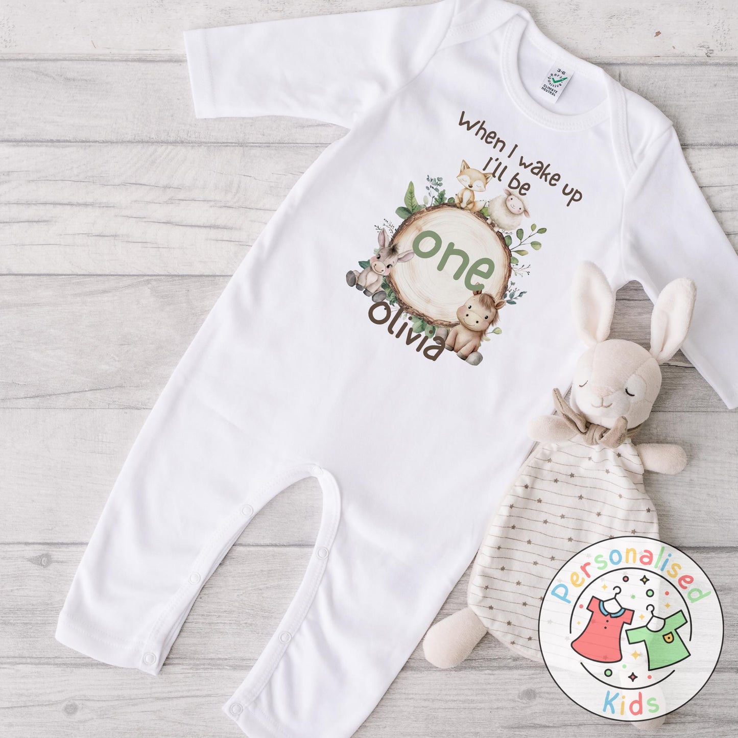 🦊🐴 Personalised "When I Wake Up, I Will Be" Woodland Animal Birthday Baby Grow, Bodysuit, or Sleepsuit 🐑🐴