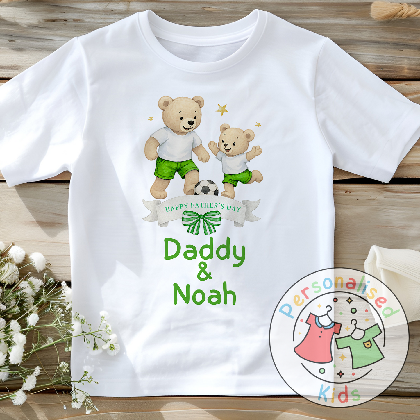 Personalised Father’s Day Top – Daddy & Me Teddy Bears Playing Football