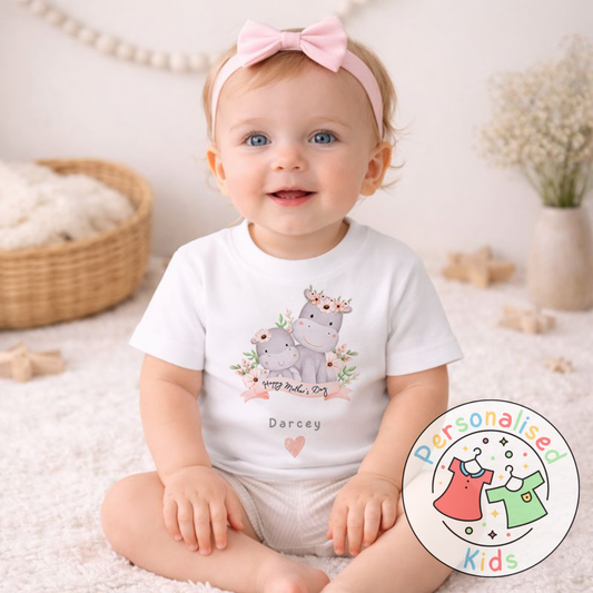Personalised Mother’s Day Hippo Kids T-Shirt (White) | MD006