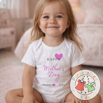 Personalised Mother’s Day Baby Outfit | Pink Heart Design | Baby Grow, Long Sleeve or Romper MD003