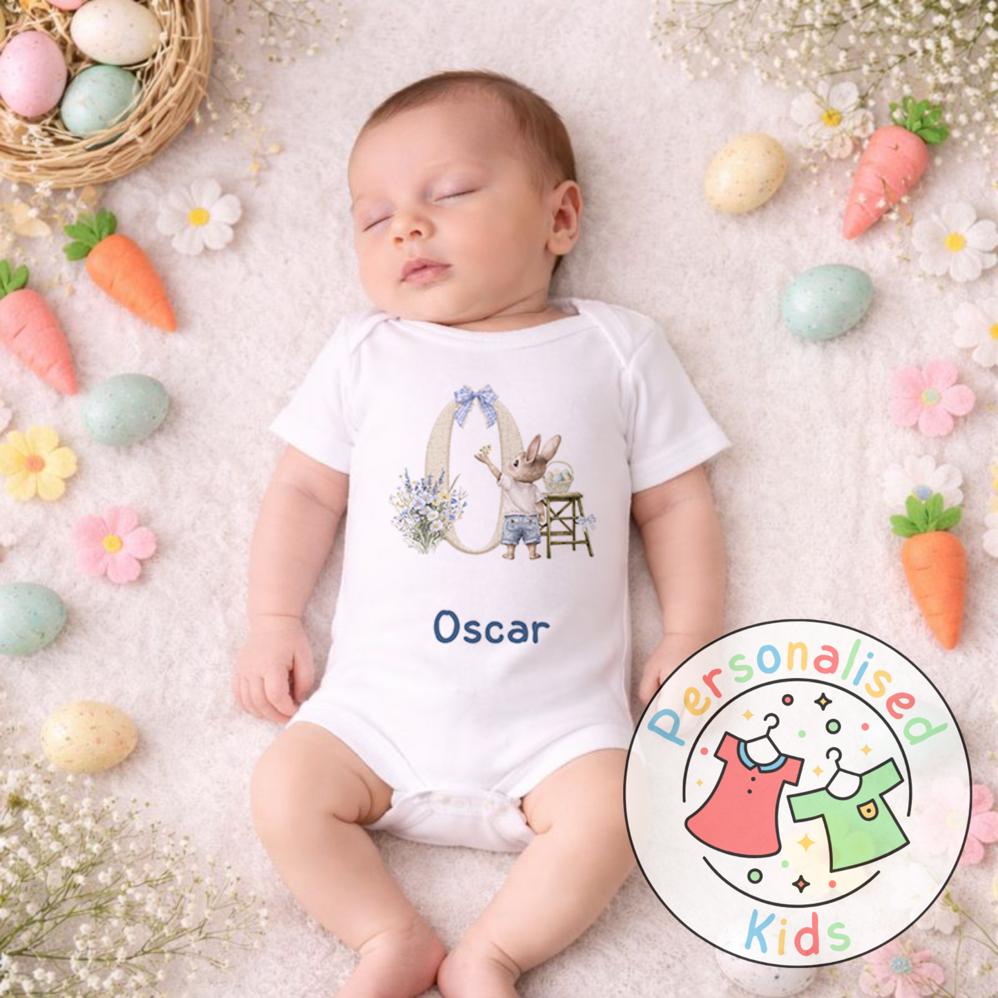 Personalised Easter Bunny Initial Baby Outfit BE005
