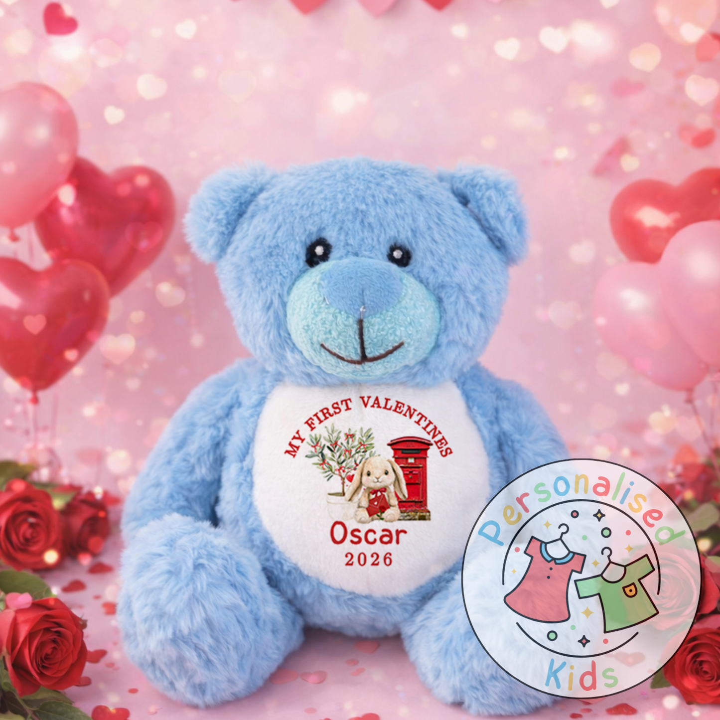 Personalised “My First Valentine’s” Teddy Bear – Custom Name Keepsake Plush Gift V049