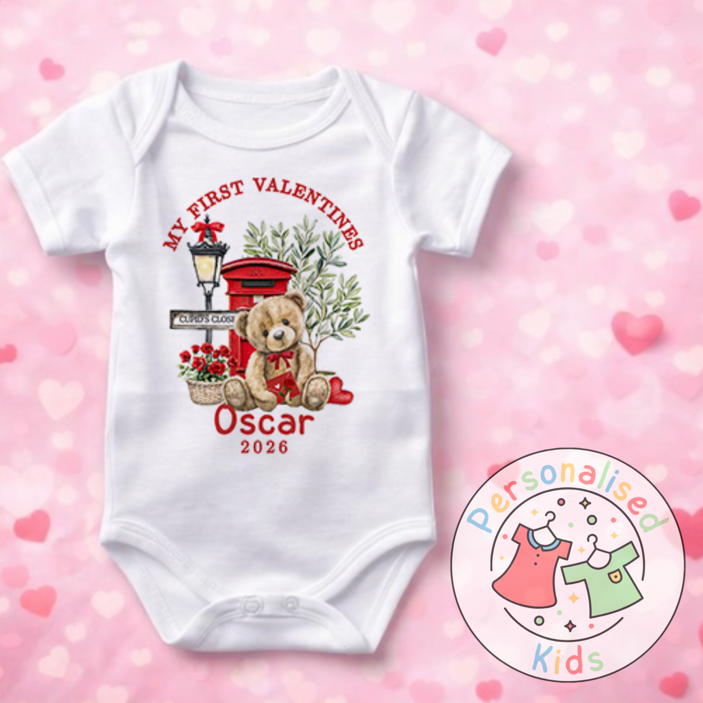 Personalised “My First Valentines” Baby Grow, T-Shirt, Long-Sleeved Bodysuit and Romper V018