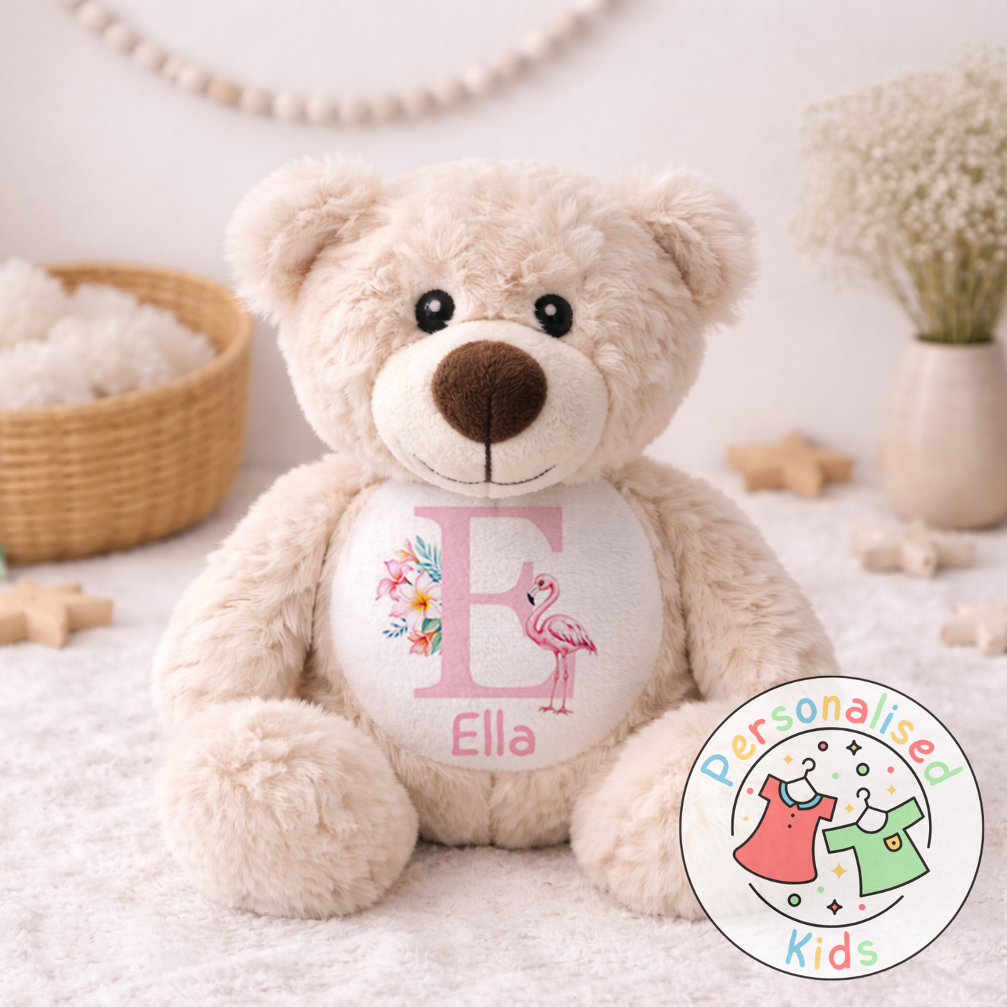 Personalised Pink Flamingo Teddy Bear - Custom Name & Initial Keepsake Gift PF004