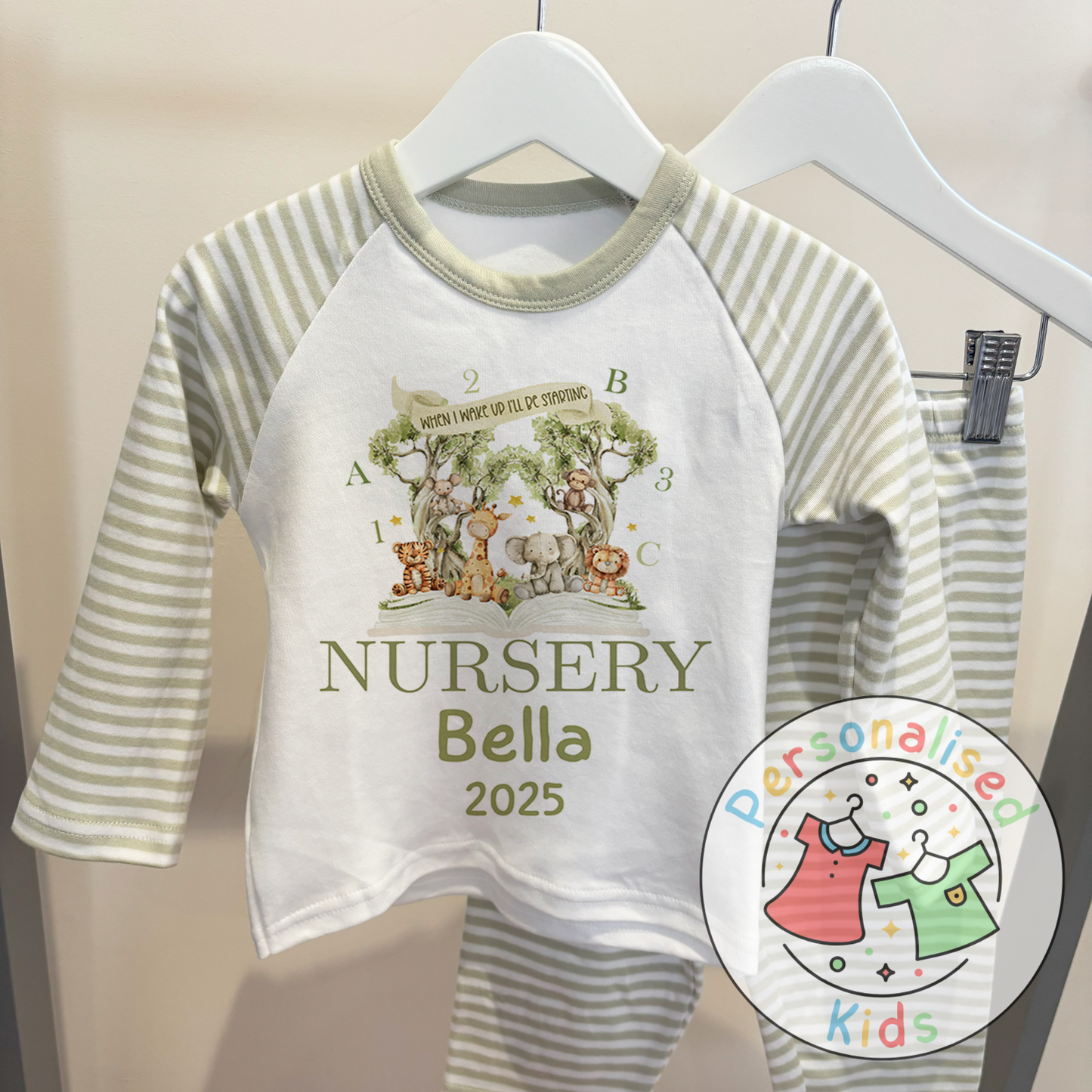 Personalised “When I Wake Up I Will Be Starting” Pyjamas – Safari & School Theme