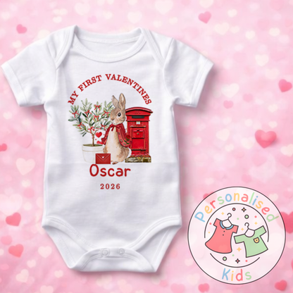 Personalised “My First Valentines” Baby Grow, T-Shirt, Long-Sleeved Bodysuit and Romper V021