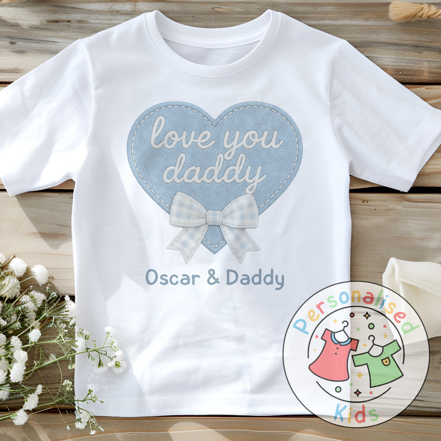 Personalised Father’s Day Baby Top – “Love You Daddy” Embroidered-Style Heart Design