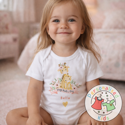 Personalised Mother’s Day Baby Outfit | Cute Giraffe Design | Baby Grow, Long Sleeve or Romper MD004