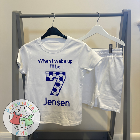 ⚽ Personalised Football Birthday Pyjamas – "When I Wake Up, I Will Be" Design ⚽Short set