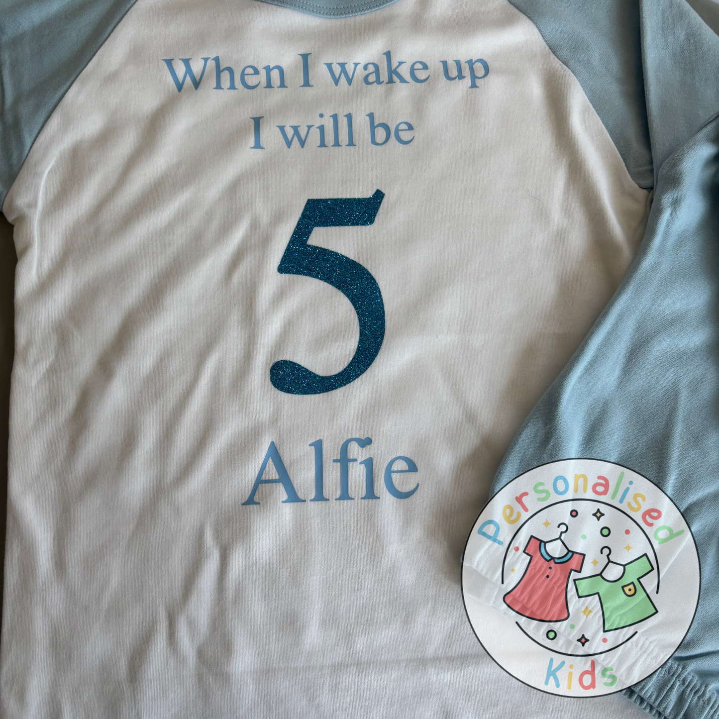 Personalised Glitter Birthday Pyjamas – “When I Wake Up, I Will Be” Sparkly Design
