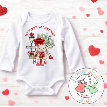 Personalised “My First Valentines” Baby Grow, T-Shirt, Long-Sleeved Bodysuit and Romper V017
