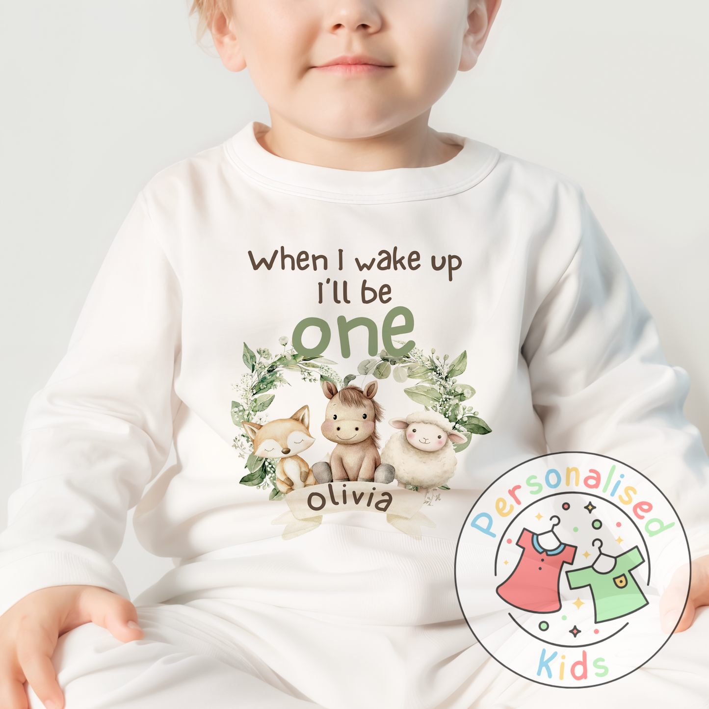 Personalised Safari Animals Birthday Pyjamas – “When I Wake Up I Will Be” Design