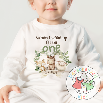 Personalised Safari Animals Birthday Pyjamas – “When I Wake Up I Will Be” Design
