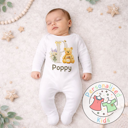 Personalised Initial Honey Bear Baby Outfit HB001