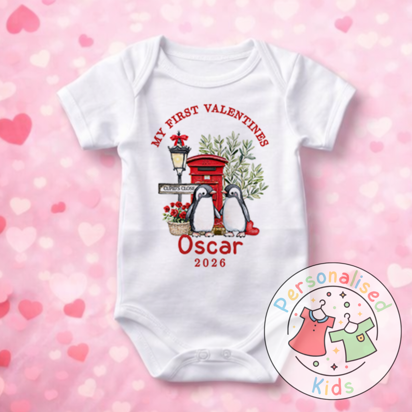 Personalised “My First Valentines” Baby Grow, T-Shirt, Long-Sleeved Bodysuit and Romper V015