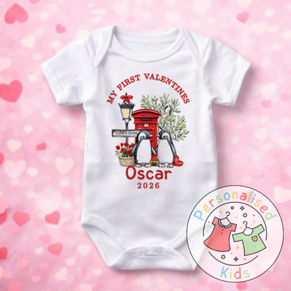 Personalised “My First Valentines” Baby Grow, T-Shirt, Long-Sleeved Bodysuit and Romper V015