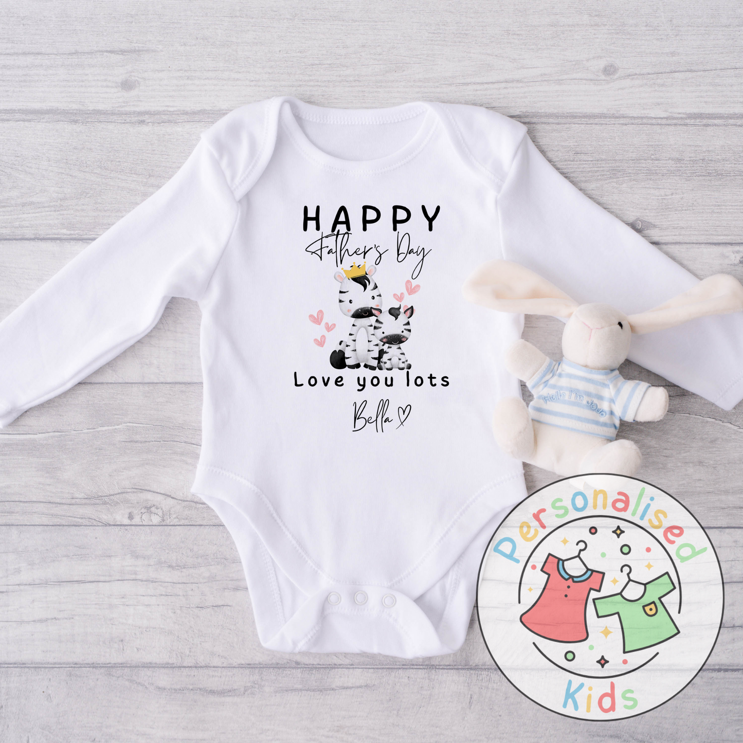 Personalised Father’s Day Baby Grow – Zebra “Happy Father’s Day” Design