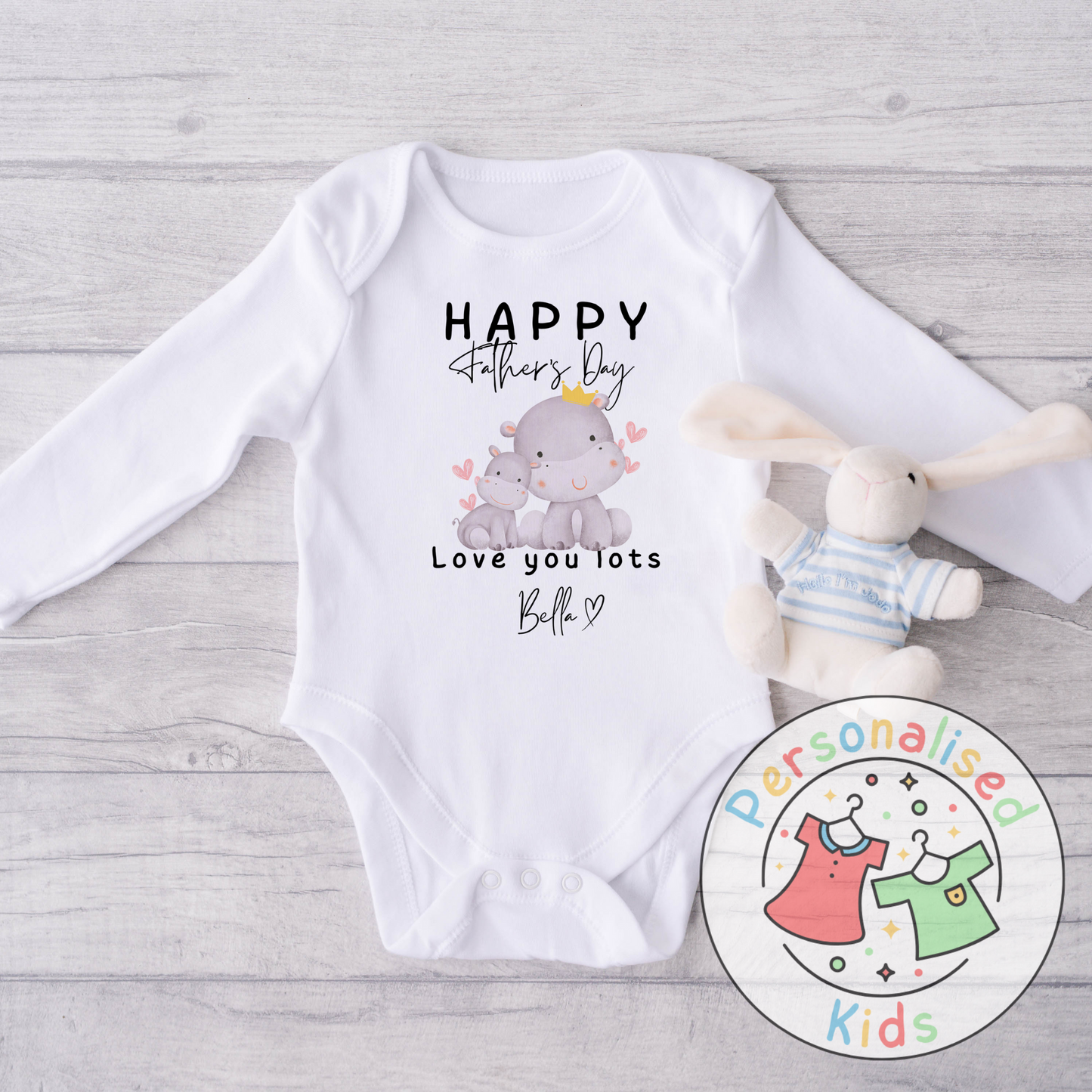 Personalised Father’s Day Baby Grow – Hippo “Happy Father’s Day” Design
