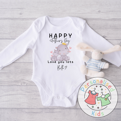 Personalised Father’s Day Baby Grow – Hippo “Happy Father’s Day” Design