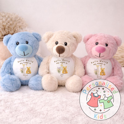 Personalised Honey Bear Hello World Teddy Bear HB004