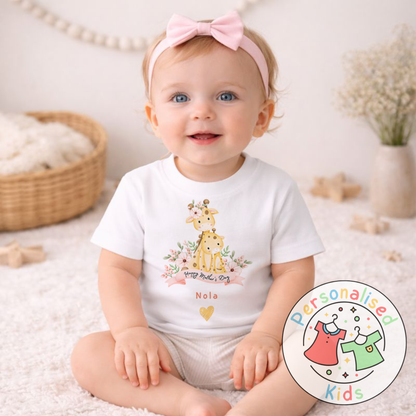 Personalised Mother’s Day Kids T-Shirt | Cute Giraffe Design | Custom Name MD004