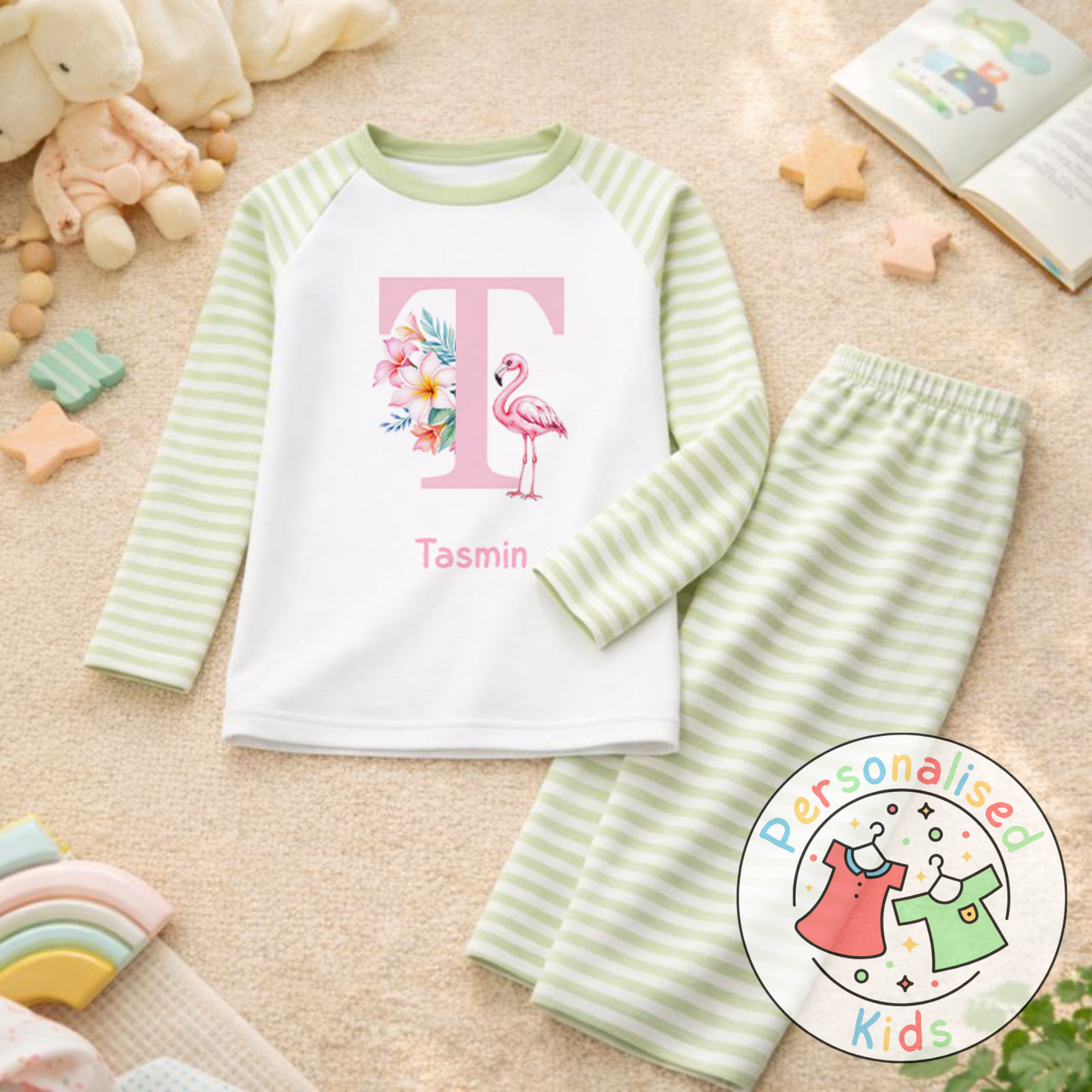 Personalised Pink Flamingo Kids Pyjamas PF002